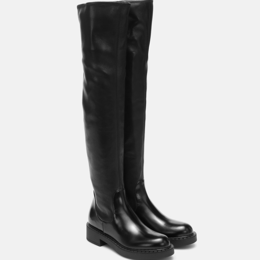 Prada Stretch Leather Tall Black Boots Size 37 - Picture 4 of 16